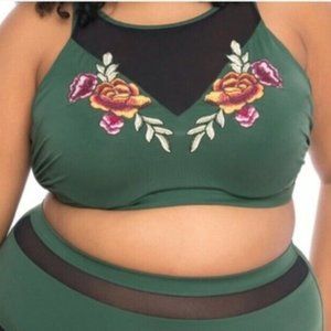 NWT 1X Boutique Plus Swimwear By Jessica Milagros Olive Green Floral Bikini Top